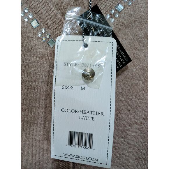 Sioni Heather Latte Wool Blend Beaded Button Cardigan Sweater Size M NWT - Picture 8 of 8